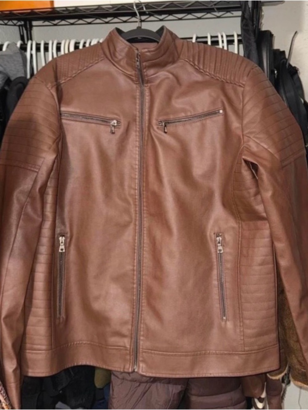 Men's Brown Faux Leather Zip-Front Jacket